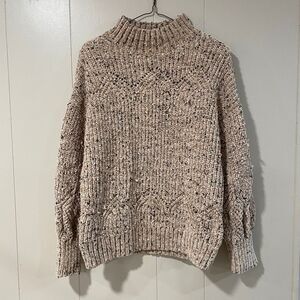 Calvin Klein Chunky Knit Mock Neck Sweater Tan Speckled Long Sleeve Size L